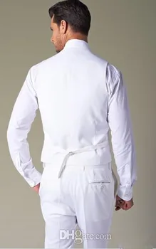 Pagal užsakymą Pagaminti Jaunikis Balta Tuxedos mados vyrų kostiumai, vestuvių gražus Groomsman/jaunikis Mens Kostiumas( striukė+Kelnės+liemenė+kaklaraištis)