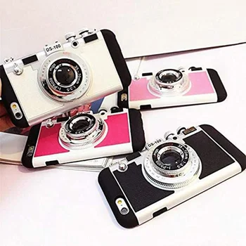 Madingas 3D Telefono dėklas Vintage Camera Dizaino Silikoninis Dangtelis Anti-patenka su Ilgu Dirželiu Lyno Mobiliojo Telefono EM88