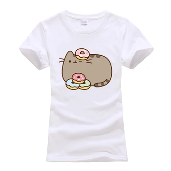 Animacinių filmų cute kačių camisetas trumpas rankovės o-kaklo medvilnės marškinėliai 2019 m. vasaros moterų streetwear marškinėlius tee marškinėliai femme dydis S-XL