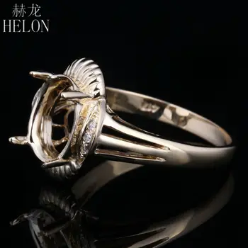 HELON Kietas 14 KARATŲ Geltonasis Auksas Gamtinių Deimantų, Dalyvavimas Vestuvių Moterų Madinga Fine Jewelry Pusiau Kalno Žiedas Nustatymas Tinka Ovalios, 9x7mm