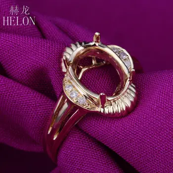 HELON Kietas 14 KARATŲ Geltonasis Auksas Gamtinių Deimantų, Dalyvavimas Vestuvių Moterų Madinga Fine Jewelry Pusiau Kalno Žiedas Nustatymas Tinka Ovalios, 9x7mm
