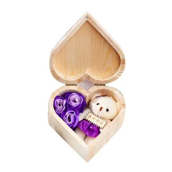 Širdies Formos Medinėje Dėžutėje Muilo Gėlių Papuošalai, Dėžutės Rankų darbo Nemirtingas Gėlę Valentino Dieną FP8