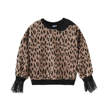 Paauglių Mergaičių Marškinėliai 2020 M. Rudenį Naujų Leopardas Spausdinti Palaidinukė Kratinys Marškinėliai Mergaitėms Viršūnes Trišakiai, Vaikams, Drabužiai Vaikams 10 12 13 Y