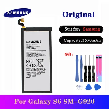 Baterijos Samsung Galaxy S6 SM-G920 G920F G920i G920A G920V G9200 G9208 G9209 Originalus EB-BG920ABE Batteria 2550mAh AKKU