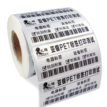 Etiketė, Lipdukas 90*60 mm 10000 vnt/Roll Šilumos Perdavimo Sidabro PET Etiketės Matinis brūkšninių kodų, elektroninių produktų etiketės spausdinimo