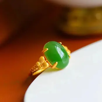 Gamtos Hetian Jade Jasper Drugelis Ovalo Atidaryti Žiedas Kinijos Retro Dizaineris Amatų Žavesio Moterų Prekės Sidabro Papuošalai
