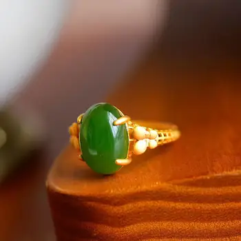 Gamtos Hetian Jade Jasper Drugelis Ovalo Atidaryti Žiedas Kinijos Retro Dizaineris Amatų Žavesio Moterų Prekės Sidabro Papuošalai