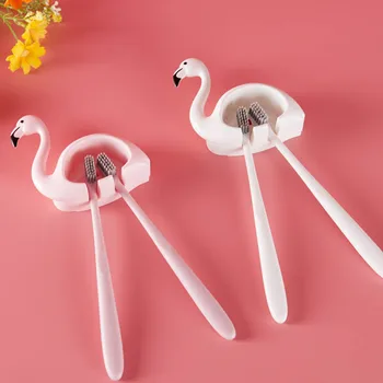 Flamingo Formos dantų šepetėlį Turėtojas Gyvis Mielas Gyvūnų Sieninis laikiklis dantų šepetėlį Stovo Organizatorius Punch-nemokamas Vonios kambario Aksesuarai