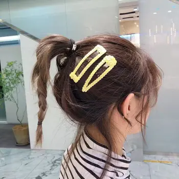 Korėjos Saldus Mergaičių Pynimo BB Plaukų Clips Blizgučiai Rave Holograma Blizgančiais Geometrinis plaukų segtukai Candy Spalva Pusėje Kirpčiukai Snap Barrettes