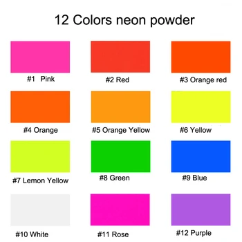 Neon Pigment/ Nagų Milteliai/ Nagų Pigment/ Neon Kosmetika/ Kosmetikos Pigment/ 12 Neoninės Spalvos Pigmentas - 10 /50 Gramų Pigmento lenkijos