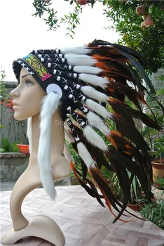 21inch aukštos indijos Plunksnų šukuosena Replika lankelis pagamintas iš Oranžinės spalvos plunksnų skrybėlę plunksnų kostiumas