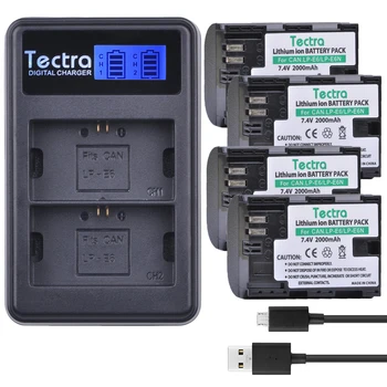 Tectra 4pcs LP-E6 LP-E6N Pakeitimo Bateria+LCD USB Dual Kroviklis Canon EOS 5D 5D2 5DS R Mark II 2 /III 3 6D 60D 60Da 7D 7D2