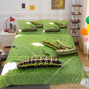 3D Patalynės Komplektas Vabzdžių Antklode Padengti Rinkinys, Karalius ir Karalienė Dydžio Drugelis Vabalas Caterpillar Dragonfly Šalikas Padengti Vaikams Suaugusiųjų