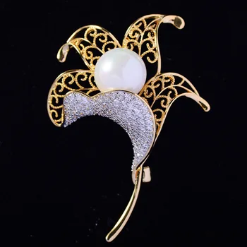 Zlxgirl Classic Gold pearl gėlių Segė Geriausi Vestuvių ir vestuvių papuošalai Dubajus šalikas smeigtukai papuošalai Micro Asfaltuotas Populiarus pora Dovanos