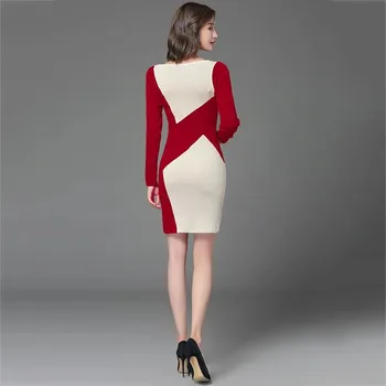 Elegantiškas Kratinys Long Sleeve V-neck Sweater Dress Moterų Šiltas Mini Bodycon Ponios Sexy Atsitiktinis Megzti Elastingumą Suknelės 2020 m.