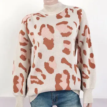 Gentillove Elegantiškas Žibintų Rankovės Laisvas Megztinis, Vintage, Leopardas Spausdinimui Prarasti Megztų Megztinių Harajuku Džemperiai Žiemą Šiltas Tos