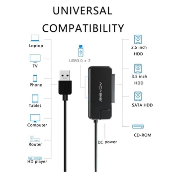 Acasis SATa į USB Adapteris USB 3.0 Sata 3 Laidas Konverteris 2.5 3.5 HDD SSD Kietąjį Diską Sata į USB Adapteris