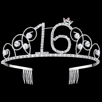 Laimingas 16 Gimtadienio Dekoracijas Tiekimą Mergina Saldus 16 Birthday Party Tiara kalnų krištolas Karūna Lankelis Plaukų Aksesuarai