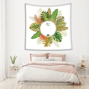 Gobelenas Atogrąžų Vasarą Modelis su Kokoso Palmių Bananų Lapų Rėmo Ratas Dekoratyvinės Dailės Žalia Rausva Smėlio spalvos