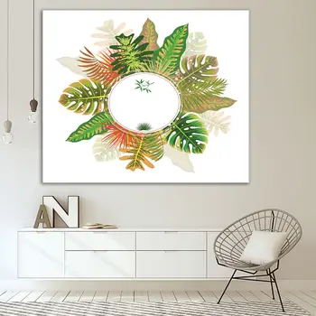 Gobelenas Atogrąžų Vasarą Modelis su Kokoso Palmių Bananų Lapų Rėmo Ratas Dekoratyvinės Dailės Žalia Rausva Smėlio spalvos