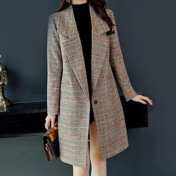 Moterų striukė rudens ir žiemos naujų korėjos versija retro didelio dydžio ilgas vilnonis kailis languotas paltas TTYC190510