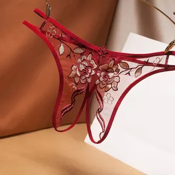 Moterims Seksualus Permatomas Moterų G-String Gėlių Siuvinėjimas Atgal Atidarykite Mažas Juosmens Permatomos Kelnės G-String