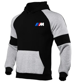Žiemos vyrų apvalios kaklo su gobtuvu palaidinukė BMW ilgomis rankovėmis vyriški susiuvimo hoodie atsitiktinis dvigubos kišenės žiemą šiltas veikia spor