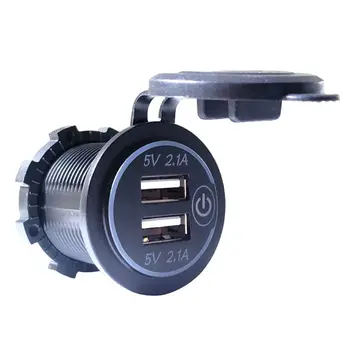 12V 24V Dual USB 2.1 LED Automobilinis Įkroviklis Adapteris Su Kabelių Automobilių Valtis Marine Motociklai Kemperis Transporto priemonių Mobilusis Telefonas