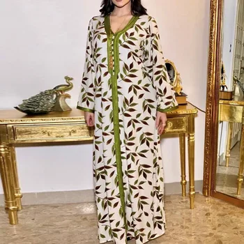 Vestidos Ilgai Musulmonų Dubajus Abaja Hijab Caftan Dress Skraiste Afrikos Moterų Atsitiktinis Palikti Spausdinti Laisvas Ilgas Sukneles Rudenį Rudenį 2020 M.