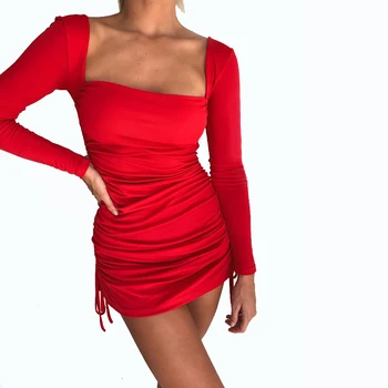2020 Moterų Mados Drabužių Rudens Ir Žiemos Suknelės Moterims ilgomis rankovėmis Trumpas Sijonas, Suknelė Raudona Plisuotos Stora Seksuali Suknelė