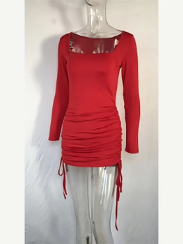 2020 Moterų Mados Drabužių Rudens Ir Žiemos Suknelės Moterims ilgomis rankovėmis Trumpas Sijonas, Suknelė Raudona Plisuotos Stora Seksuali Suknelė