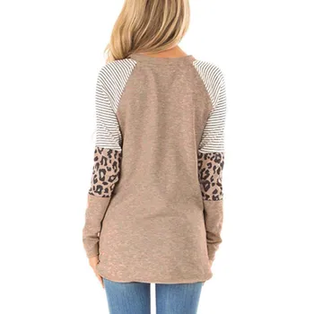 Negabaritinių Harajuku Marškinėlius Mados Moterų Atsitiktinis Palaidų O-kaklo Siūlės Leopardas Spausdinti Long Sleeve T-shirt Magliette donna