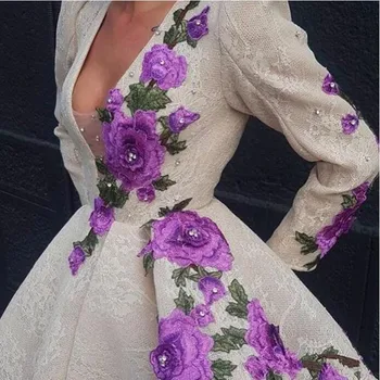 Specialaus Dizaino Vakare Šalis Suknelė Su Embroideries Nėrinių V Kaklo Vestido De Festa chalatas de soiree Elegantiškas Visą Rankovės Promenadzie Suknelė