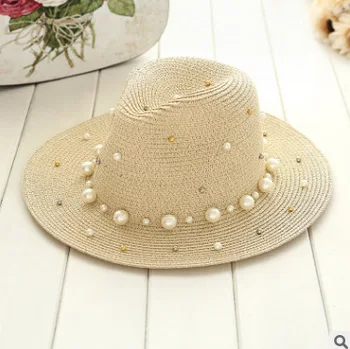 DANKEYISI Dizaino 2018 M. Vasaros Saulės Skrybėlės Britų pearl duobute butas kraštais šiaudų skrybėlę Lady mados paplūdimio skrybėlę Džiazo skrybėlę