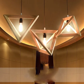 Šiaurės mediniai sieniniai šviestuvai Amerikos miegamojo kambarį kavos parduotuvė trikampis medinis rėmas, medžio masyvo geometrinis sieniniai šviestuvai