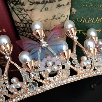 Mados Vestuvių Karūna Drugelis Kalnų Krištolas Crystal Crown Lankelis Aukso Spalvos Vestuvių Plaukų Lankelis Bridal Crown Plaukų Aksesuarai Dovanos
