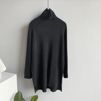 2020 m. rudens ir žiemos vertikalios juostos kietosios spalvos aukšto kaklo, ilgomis rankovėmis džemperis moterims prarasti dugno marškinėliai, 5 spalvų