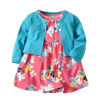Baby girl gėlių suknelė rinkinys 2vnt cardigan+jumpsuit suknelės mergaičių drabužius 0-24M medvilnės naujagimių pavasarį, rudenį, vaikų drabužiai