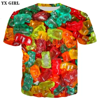 YX MERGINA Lašas laivybos 2019 Naujas vasaros 3d Mados T-Shirt gummy bear/Braškių/arbūzas Spausdinti Vyrai Moterys Cool marškinėliai