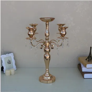 58 cm ūgio gold 5 rankos šviestuvai metaliniai Žvakių Laikikliai vestuvių Puošmena, gėlių vaza dubenėlį, Žvakidę