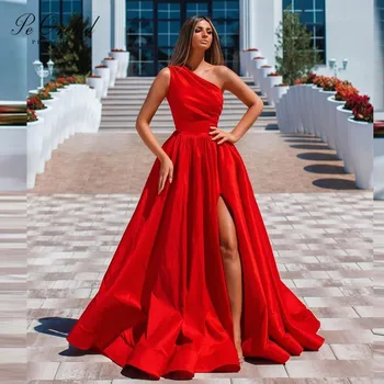 PEORCHID 2021 Satino Ilga Raudona Prom Dresses Vieną Petį Elegante Baigimo Suknelės Moterims Ritininės Aukštos Seksualus Chalatai Vakaras