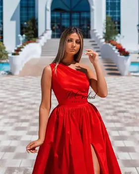 PEORCHID 2021 Satino Ilga Raudona Prom Dresses Vieną Petį Elegante Baigimo Suknelės Moterims Ritininės Aukštos Seksualus Chalatai Vakaras