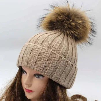 Gamyklos tiesioginio pardavimo 18cm super didelis meškėnas kailių pom pom megzti skrybėlę žiemą šilta, moterų, vyrų megztas beanies skrybėlę spalvotų skullies
