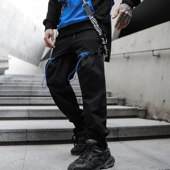 NAUJASIS Vakarų Gatvės Mados Black Didelis Daugiafunkcinis Kišenės Mens Poilsiu Sweatpants Hip-Hop Atsitiktinis Krovinių Kelnės Streetwear
