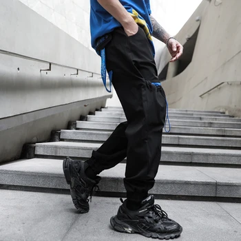 NAUJASIS Vakarų Gatvės Mados Black Didelis Daugiafunkcinis Kišenės Mens Poilsiu Sweatpants Hip-Hop Atsitiktinis Krovinių Kelnės Streetwear