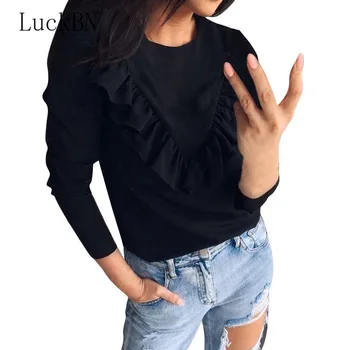 Moterų Drabužių Juoda Susiėmę O Kaklo, ilgomis rankovėmis T-shirt Elegantiškas Paprasto Mados Atsitiktinis Moterų Rudenį Viršūnes Paprastas Kombinezonas T-shirt