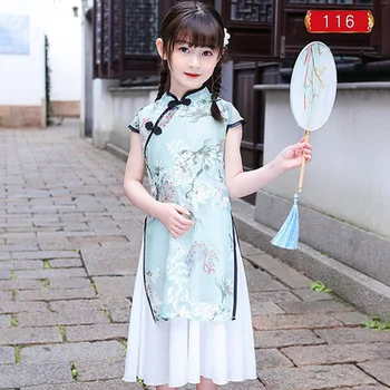 Naujos merginos birželio 1 naudingumo drabužius Hanfu merginos cheongsam vasaros kostiumai vaikams Tango kostiumas Kinų stiliaus suknelė