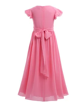 Bamblys Merginos Šifono Gėlių Princesė Mergaitės Vaikams Suknelė Vestidos Plazdėjimas Rankovėmis Mados Elegantiškas Vestuves Ilga Suknelė