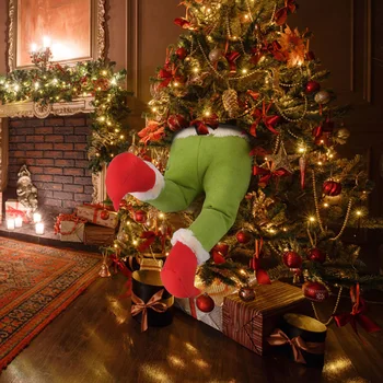 Juokinga Netikras Kojas Kalėdų Eglutės Kabinti Ornamentu Santa Claus Pliušinis Žalia Kojų Protezus, vidaus Apdaila