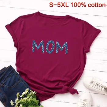 Plius Dydis S-5XL Mama Laiškas, Print T Shirt Moterims, O Kaklo Vasaros Grafinis Tees Moterų Marškinėliai Medvilnės trumpomis Rankovėmis Viršūnes Atsitiktinis Marškinėlius